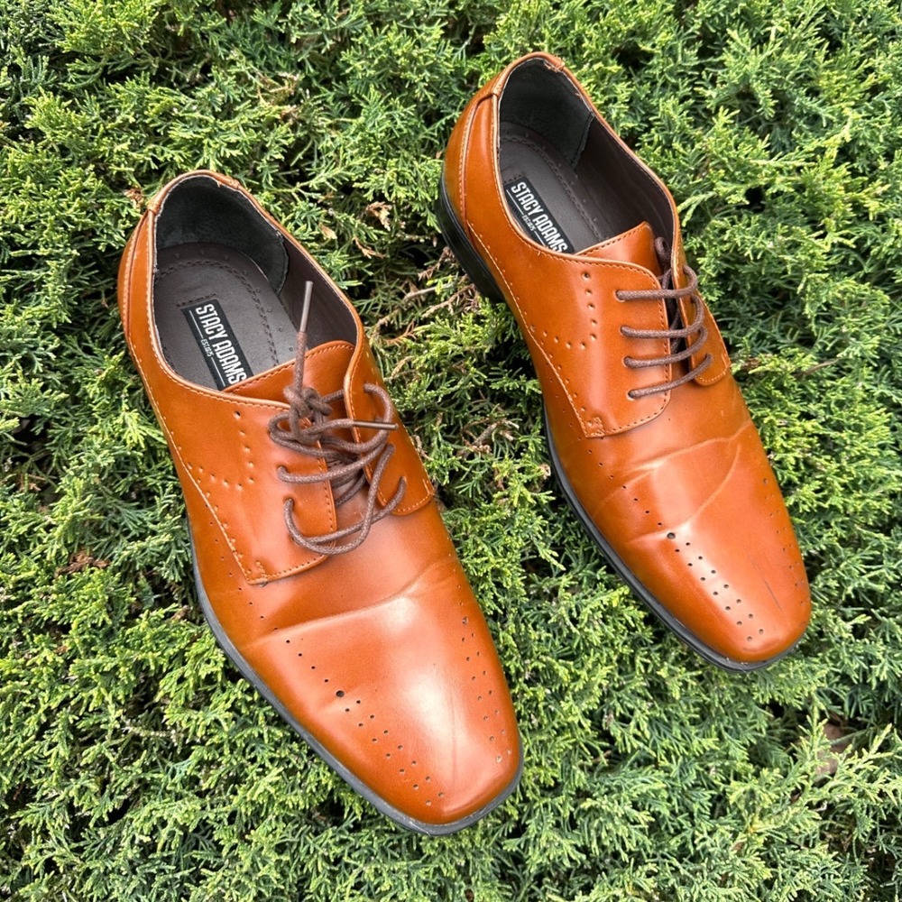 Stacy Adams Atwell Cognac Brown Oxford Lace Up Dress Shoes Big Boys Size 7M